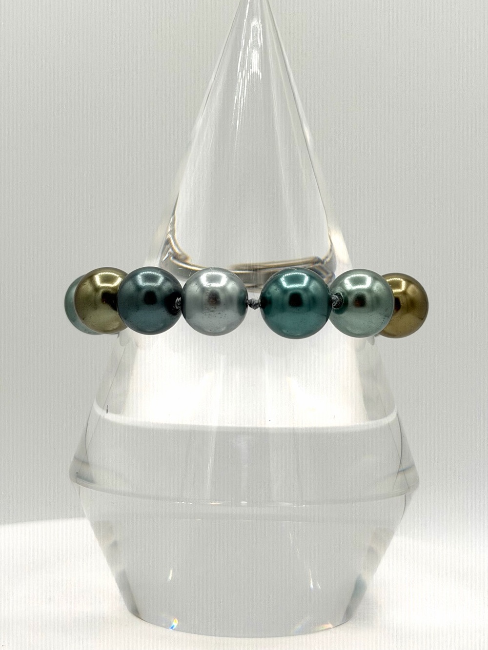 KISSKA Glass Pearl Peacock Colors Blue Green Silver Bracelet Womens Jewelry